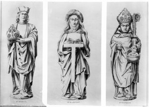 Zeichnungen der Heiligen Martin, Wilgefort und Nikolaus von ihren Statuen in der Henry VII Kapelle, Westminster Abbey