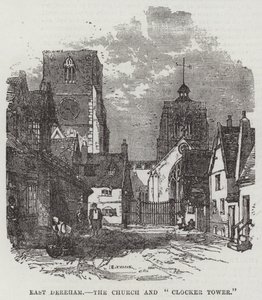 East Dereham, die Kirche und der "Clocker Tower" (Gravur) von English School
