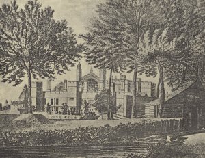 Ostansicht des Colleges, 1746 (Gravur) von English School
