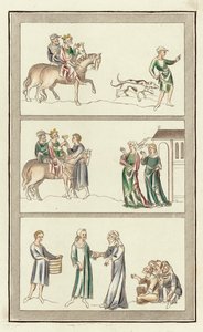 Edward der Märtyrer, seine Ermordung, Thomas Beckets Eltern (kolorierte Gravur) von English School