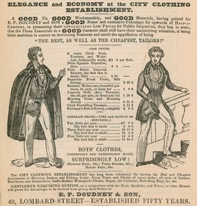 Eleganz und Sparsamkeit im City Clothing Establishment; E P Doudney & Son, 49 Lombard Street, London von English School