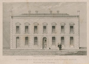 Ansicht des neuen London Missionary House, Blomfield Street, Finsbury