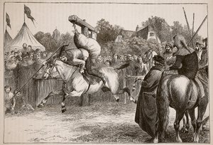 Englische Fröhlichkeit im 14. Jahrhundert: Tjost am Quintain, Illustration aus Cassells Illustrierter Geschichte Englands von English School
