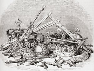 Englische Insignien, aus Old England: A Pictorial Museum, veröffentlicht 1847 von English School