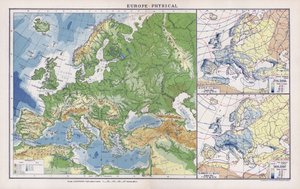 Europa, physisch (Farblithographie)
