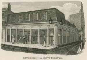 Außenansicht des Royal Olympic Theatre, Wych Street, nahe Drury Lane, London von English School