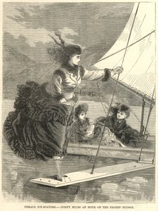 Weibliche Eissegler; vierzig Meilen pro Stunde auf dem gefrorenen Hudson von English School