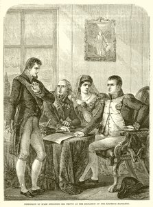 Ferdinand von Spanien tritt auf Diktat von Kaiser Napoleon seine Krone ab von English School