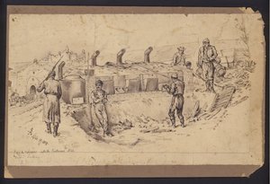 Feldküche in der Festung von Nis, Serbien, Serbo-Bulgarischer Krieg, 28. November 1885 (Zeichnung) von English School