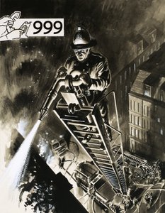 Feuerwehrmann auf Leiter von English School