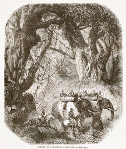 Flucht der Europäer vor den Meuterern, Illustration aus Cassells Illustrierter Geschichte Englands