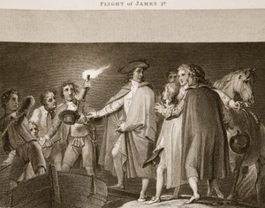 Flucht von James II, Illustration aus David Humes The History of England, veröffentlicht von R. Bowyer, London, 1812 von English School