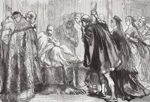 Franz I. auf seinem Sterbebett, Illustration aus Die Geschichte des Protestantismus von James Aitken Wylie, veröffentlicht 1878 von English School