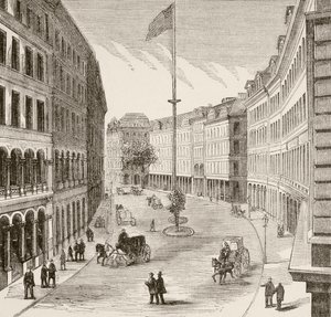 Franklin Street, Boston, Massachusetts in den 1870er Jahren von English School