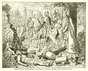 Friedrich Barbarossa betritt Mailand nach dessen Unterwerfung von English School