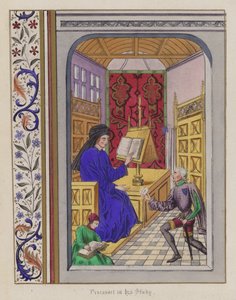Froissart in seinem Arbeitszimmer (farbige Gravur)