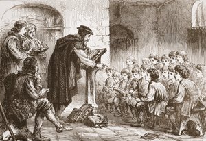 Froments Schule am Molard, Illustration aus Die Geschichte des Protestantismus von James Aitken Wylie, veröffentlicht 1878