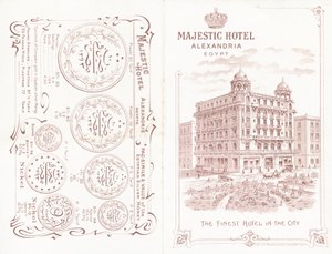 Vorder- und Rückseite der Broschüre für das Majestic Hotel in Alexandria