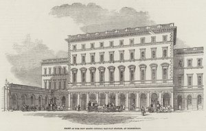 Front des neuen Grand Central Bahnhofs, in Birmingham (Gravur) von English School