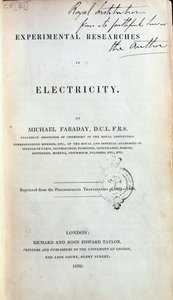 Frontispiz für Experimental Researches in Electricity von Michael Faraday (1791-1867), veröffentlicht 1839