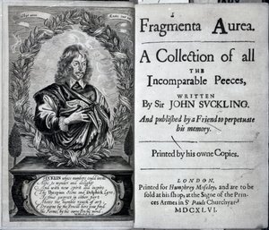 Frontispiz von Fragmenta Aurea, Eine Sammlung aller unvergleichlichen Stücke, geschrieben von Sir John Suckling, veröffentlicht 1646