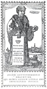 Frontispiz von Johannes Gutenberg aus A Concise History of the Origin and Progress of Printing von Philip Luckombe, veröffentlicht 1770