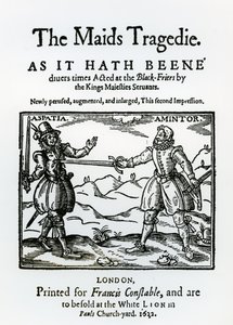 Frontispiz zu The Maids Tragedy von Sir Francis Beaumont und John Fletcher, 1622