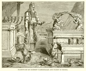 Möbel des hebräischen Tabernakels und Priester in Gewändern von English School