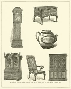 Möbel von John Wesley, jetzt in seinem Haus, Nr. 47, City Road, London, EC (Gravur) von English School