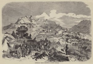 Garibaldis Truppen lagern bei Castro Giovanni (Gravur) von English School