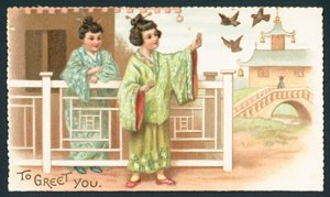 Geisha-Mädchen füttern Vögel