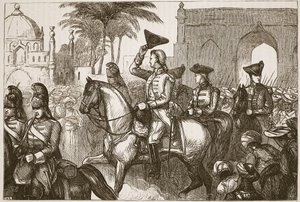 General Goddard betritt Surat, Illustration aus Cassells Illustrierter Geschichte Indiens von James Grant, veröffentlicht 1879