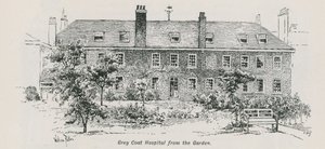 Gesamtansicht des Grey Coat Hospital vom Garten aus