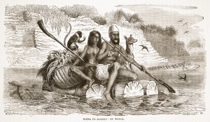 Auf dem Weg zum Markt - auf dem Wasserweg, Illustration aus der Bildausgabe des Lebens und der Entdeckungen von David Livingstone von J. Ewing Richie, veröffentlicht von A. Fullarton & Co., 1876