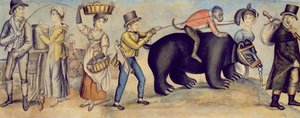 Auf dem Weg zur Messe, Detail eines tanzenden Bären und Affen, ca. 1815