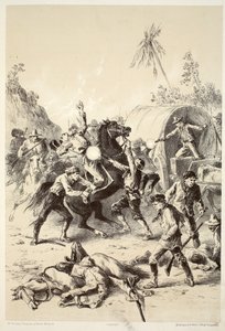 Gold-Eskorte von Busch-Rangern angegriffen, aus Die Geschichte von Australasien von David Blair, McGrady, Thomson und Niven, 1879 von English School
