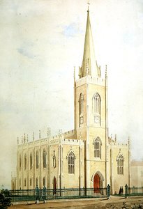 Gotische Kommissarskirche, Präsentationsaquarell, ca. 1825 von English School