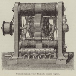 Gramme-Maschine mit 8 horizontalen Elektromagneten (Stich) von English School