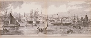 Großes Panorama von London, vom Fluss Thames aus in Richtung Shadwell, East India Docks und Limehouse, 1849