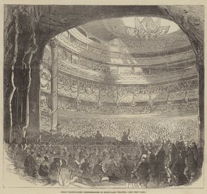 Große Protectionisten-Demonstration im Drury-Lane Theatre (Stich) von English School
