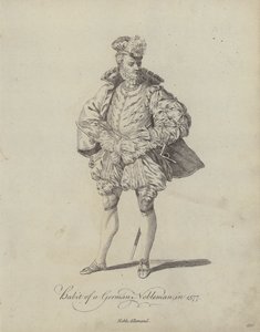 Kostüm eines deutschen Edelmanns im Jahr 1577 (Stich) von English School