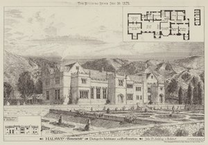 Halsway, Somersetshire, Entwurf für Ergänzungen und Restaurierung von English School