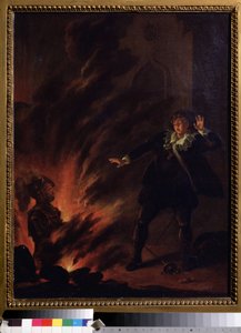 Hamlet und der Geist seines Vaters, Illustration für das Stück Hamlet von William Shakespeare (1564-1621), Gemälde der englischen Schule Anfang des 19. Jahrhunderts, Puschkin-Museum, Moskau von English School