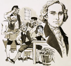 Hans Christian Andersen unterhält seine Mitgesellen mit Gesang