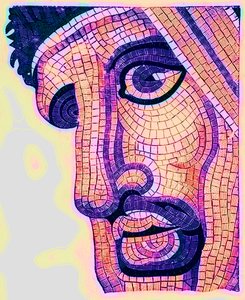 Kopf in Mosaik, aus Die Schlacht von Issus, Illustration aus Historischer Schmuck von James Ward, veröffentlicht 1897 (digital verbessert)