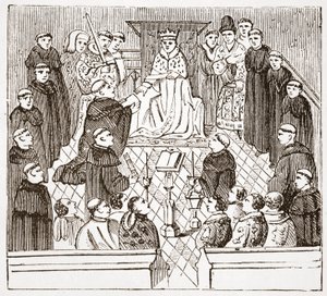 Heinrich V. und sein Parlament (aus den Harleian Manuskripten im British Museum), Illustration aus Die Geschichte des Protestantismus von James Aitken Wylie, veröffentlicht 1878
