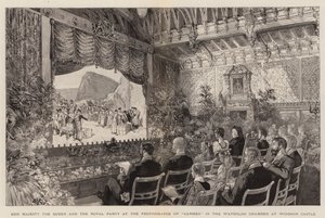 Ihre Majestät die Königin und die königliche Gesellschaft bei der Aufführung von "Carmen" im Waterloo-Saal von Windsor Castle (Gravur) von English School