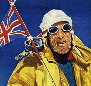Hillary und Tenzing erreichten den Gipfel des Everest und pflanzten den Union Jack