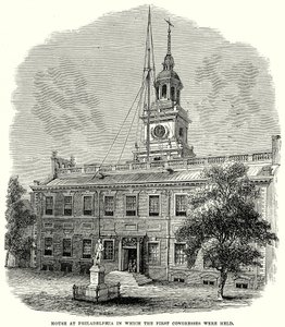 Haus in Philadelphia, in dem die ersten Kongresse stattfanden (Gravur) von English School