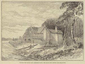 Unterbringung der Oxford- und Cambridge-Boote, das Bootshaus des Grove Park Ruderclubs (Gravur)